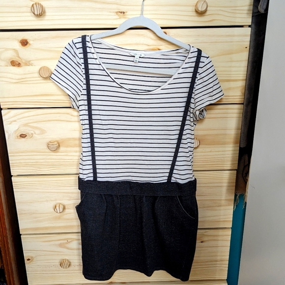 Forever 21 Dresses & Skirts - Striped Short Sleeve Dress with built in suspenders and pockets